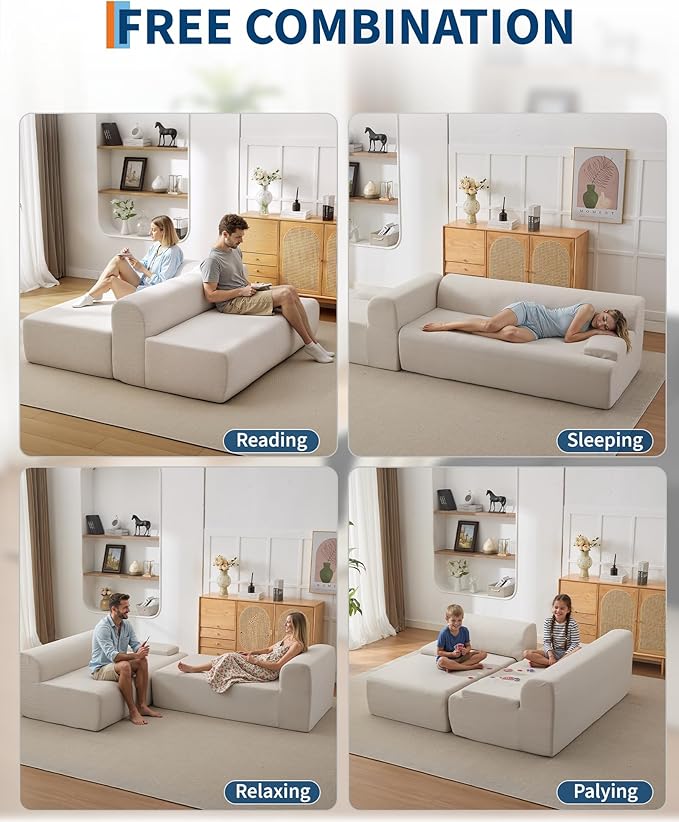 Garvee 107'' Modular Sectional Sofa Left Facing Chaise L-Shaped Boneless Couch Ultra Deep Seat Modern Sectional Sofa for Living Room 5mm Wale Corduroy Fabric Beige
