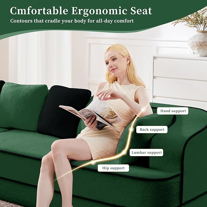 134.7 Contrast Color Boneless Sectional Couch Teddy Fabric Foam Cloud Sofa Deep Seat Wide Arm Modular Sectional Sofa with Chaise No Assembly Required