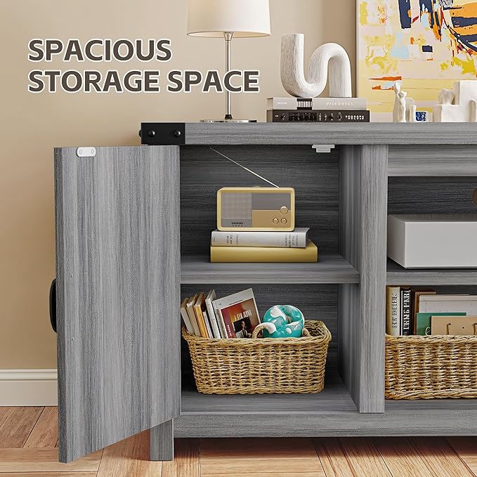 YESHOMY Modern Farmhouse TV Stand with Two Barn Doors and Storage Cabinets for Televisions up to 65+ InchEntertainment Center Console TableMedia Furniture for Living Room Grey