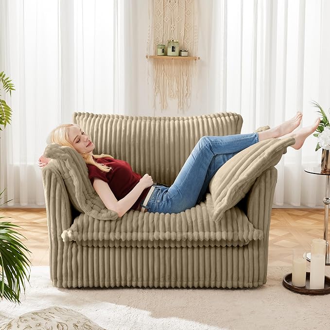 Corduroy Oversized Accent Chair 49” W Big Comfy Modular Cloud Chair Cozy Armchair for Living Room Bedroom Family Room Reading Nook Cover Removable Brown