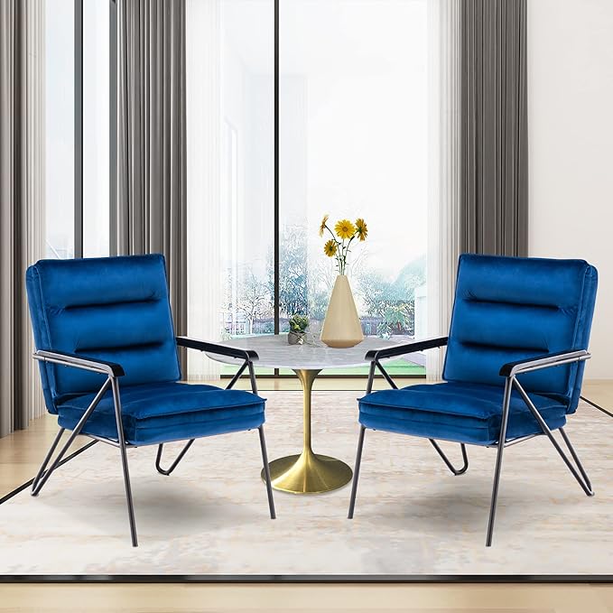 MCombo Modern Accent Chair Velvet Club Chair Upholstered Armchair for Small Space Living Room &amp Office Reception Fabric 4747 4750 (Chair Blue)