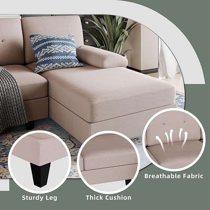 Shintenchi U-Shaped Sectional Couches for Living Room 4 Seat Sofa with Double Chaise LoungesSolid Wood Frame Sectional Sofa for ApartmentBeige