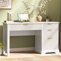 Vabches Fluted Executive Desk with Drawers Wood Computer Desk with Ample File Drawer Home Office Desk with Storage for Study Bedroom Living Room White