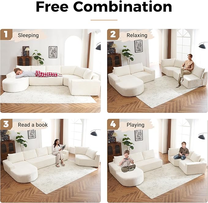 139 Oversized Modular Sectional Sofa U Shaped Couch with Deep Seat Modern Upholstered Couches Comfy 5 Seat Corner Couch for Living Room No Assembly Required (Beige 139)