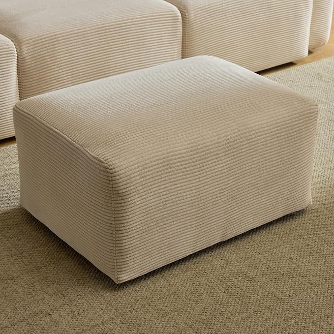 Karl home Modular Ottomen for Sectional Sofa Modern Corduroy Comfy Upholstered Furniture for Living Room Bedroom Apartment Creamy