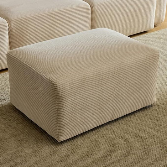 Karl home Modular Ottomen for Sectional Sofa Modern Corduroy Comfy Upholstered Furniture for Living Room Bedroom Apartment Creamy