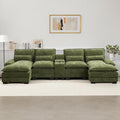 125 U Shaped Cloud Modular Sectional Couch for Living Room Small Comfy Chenille Sofa with Double Chaise Lounge Storage Central Console Cup Holders USB PortGreen