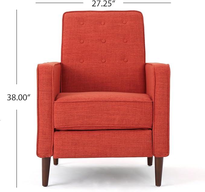 Mid-Century Fabric Rocker Recliner Chair with Tufted Design Adjustable Single Recliner Sofa with Thicker Seat Cushion with Pocket for Living Room Bedroom Apartment (Orange Style1)