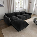 JACH 103 L-Shaped Sectional Couch Minimalist Chenille Modular Sofas Couches Mid-Century Sofa Sectionals with Reversible Chaise Ottoman for Living Room Office Apartment Black