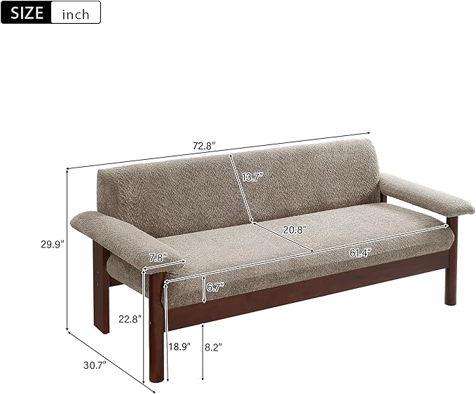 Christopher Knight Home Vincenzo Large Couch Chair Berber Fleece Sofa Upholstered Loveseat Soft Pillow Armchair Rubberwood Legs Couch 72.8 Loveseat Reading Sofa for Living Room Home Rest Brown