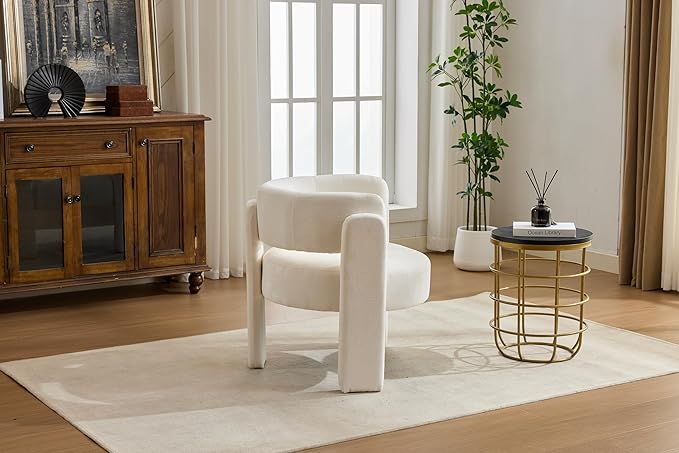 GDFStudio 30 Modern Accent Chair Upgrade Leisure Boucle Upholstered Armchair with Curved Arms and Waist Pillow Comfy Single Sofa Chair for Living Room Bedroom Office Apartment Ancient White