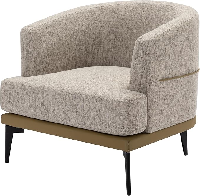 Modern Two-Tone Barrel Fabric Chair Upholstered Round Armchair for Living Room Bedroom Reading Room (Mustard Green)