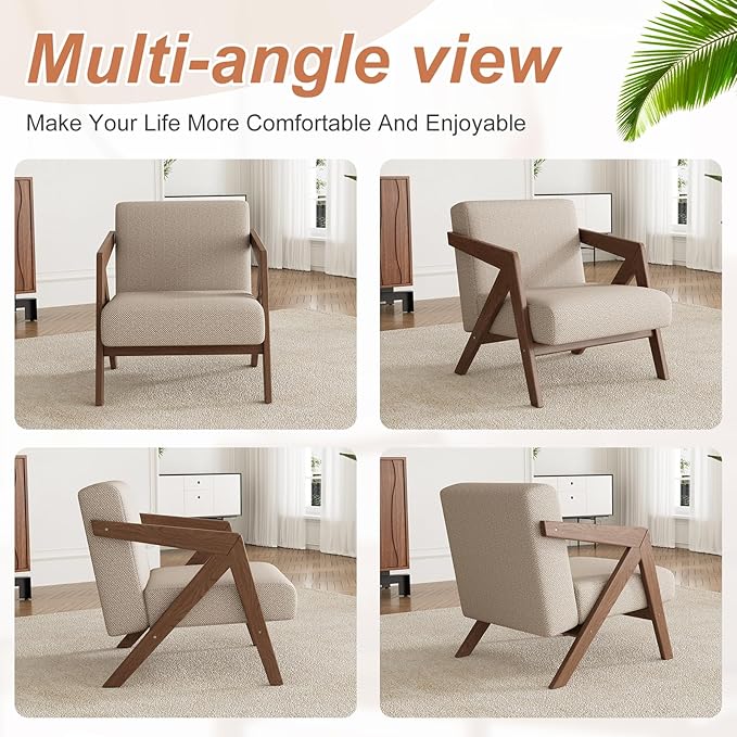 Accent Chair Living Room Chairs Mid Century Modern Armchair with Solid Wood Legs Relaxing Armchair with Solid Wood Frame &amp Soft Cushion for Living Room Office Bedroom Study