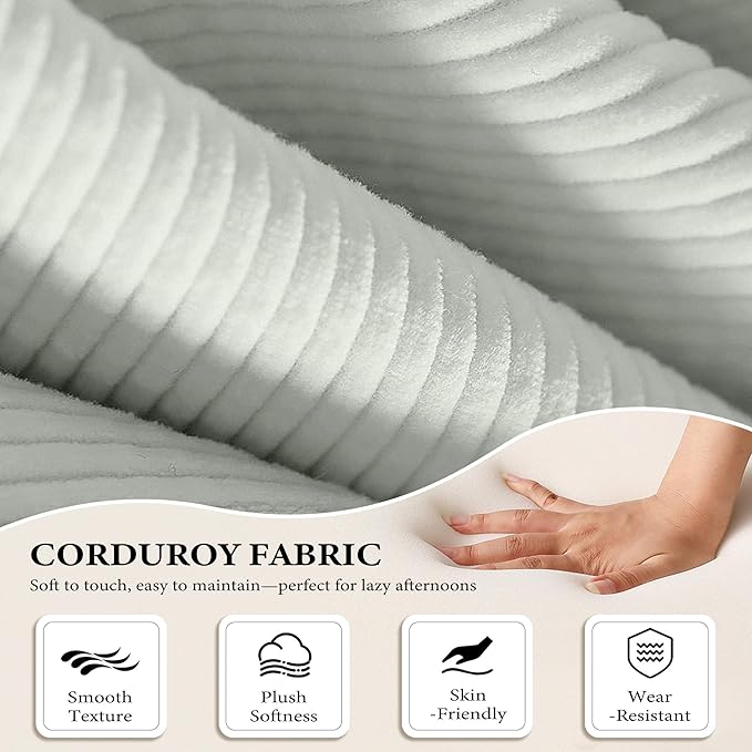 Boneless Couch Folding Couches for Living Room Sofa Futon Sofa Bed with Sleeper Sofa Futon Couch with Fixed-Shape Oversized Corduroy Upholstered (Light Grey 81 Inches)
