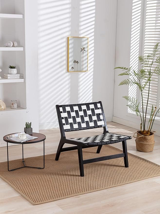 Solid Wood Frame Chair with White Faux Wool. Modern Accent Chair Lounge Chair for Living Room