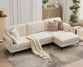 LSSBOUGHT 110 Sectional SofaL Shaped Sofa with Movable Ottoman Chenille Fabric 3 Seat Modern Couches for Living Room Apartment and Small Space (Beige)