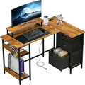 DEVAISE L Shaped Desk with Drawers and Storage L Shaped Office Desk with Power Outlets CPU Stand Monitor Stand Gaming Table with LED Light Corner Desk for Home Office (Rustic Brown 48*31 Inch)