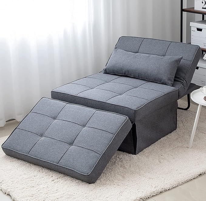 BIGSYY Sofa Bed Set of 4 in 1 Multi Function Folding Ottoman Sleeper BedModern Convertible Chair Adjustable Backrest Sleeper Couch Bed for Living Room Small Room Apartment Light Grey