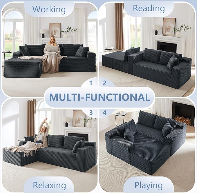 103 L-Shape Cloud Couch with Chaise Upholstered Corduroy Modular Sectional Sofa Deep Seat Couch with Free Combination for Living Room &amp ApartmentNo Assembly Required(Dark GreyLeft Facing Chai