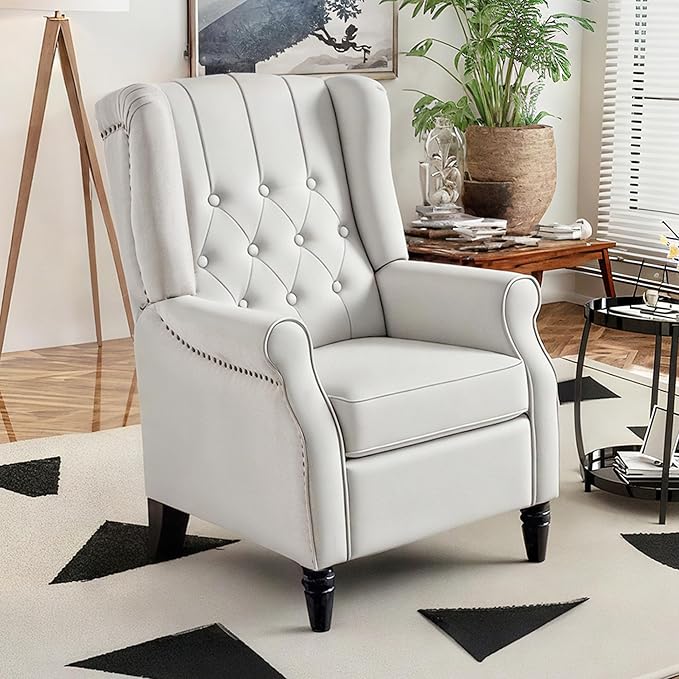 FLEXISPOT XC5 Pushback Recliner Chair for Adults Mid Century Wingback Accent Chair with Rivet Decoration Tufted Upholstered Single Sofa Armchair for Living Room Bedroom Study (PU Brown)