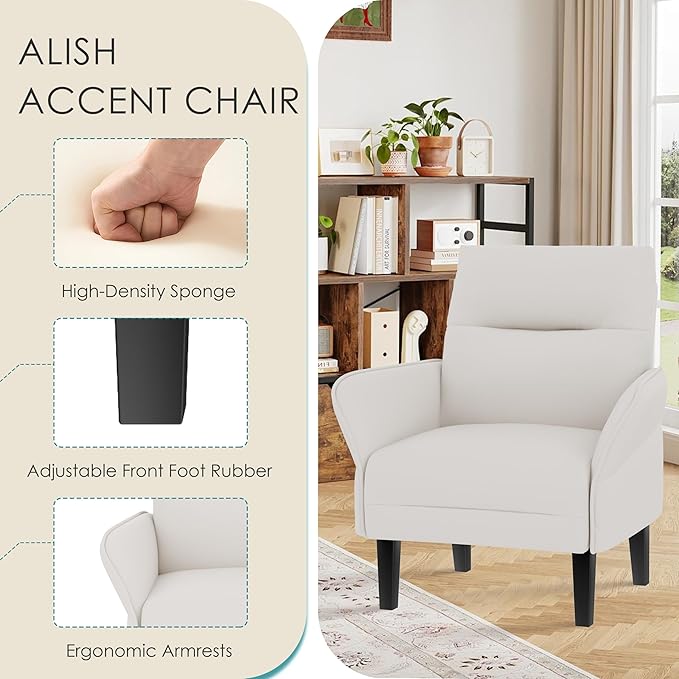 ALISH Mid-Century Accent Chair Set of 2Uphsoltered Modern Armchair Side Chairs with Wood LegsFaux Suede Single Sofa Chair for Living Room Bedroom (Beige Set of 2)
