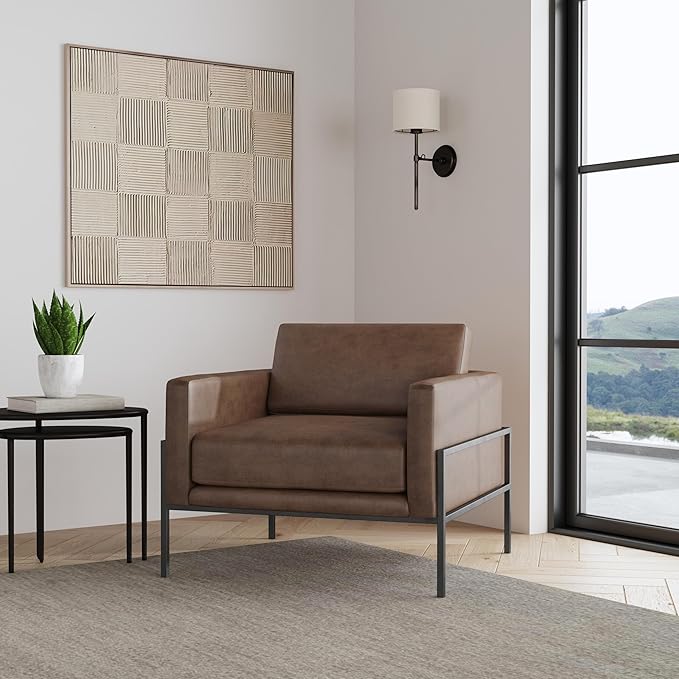 HomePop Modern Metal Frame Accent Chair|Homepop Home Décor|Accent Chairs for Living Room &amp Bedroom - Brown Faux Leather