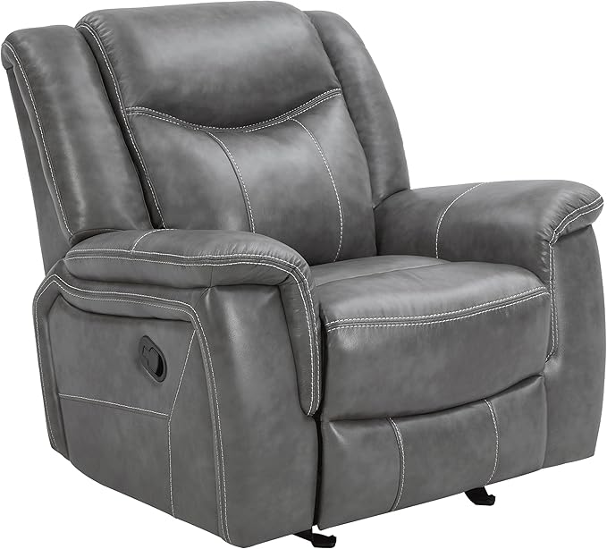 Coaster Home Furnishings - Conrad - Leatherette Upholstered Glider Recliner Chair with Overstuffed Arms Pocket Coil Seating and Ergonomic Lever - Living Room - 33-Inch - Gray - 650356