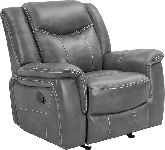 Coaster Home Furnishings - Conrad - Leatherette Upholstered Glider Recliner Chair with Overstuffed Arms Pocket Coil Seating and Ergonomic Lever - Living Room - 33-Inch - Gray - 650356