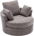 Oversize Round Swivel Chair Cozy Club 360 Degrees Swivel Sofa with 3 Pillows Chenille Fabric for Living Room Lounge Hotel Bedroom 40.2D X 42.1W X 34.3H Inches (Grey)