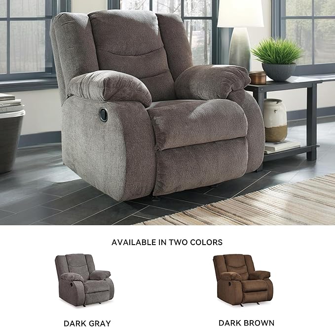 Signature Design by Ashley Tulen Contemporary Rocker Recliner Gentle Rocking Motion Pull Tab Reclining Fabric Upholstery 39 W x 40 D x 40 H Dark Gray