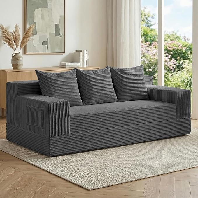 Convertible Sofa Bed 78 Oversized Boneless Loveseat Couch 2 in 1 Foldable Futn Bed Couch in A Box Folding Sleeper Sofa Chair for Living Room No Assembly Required Grey