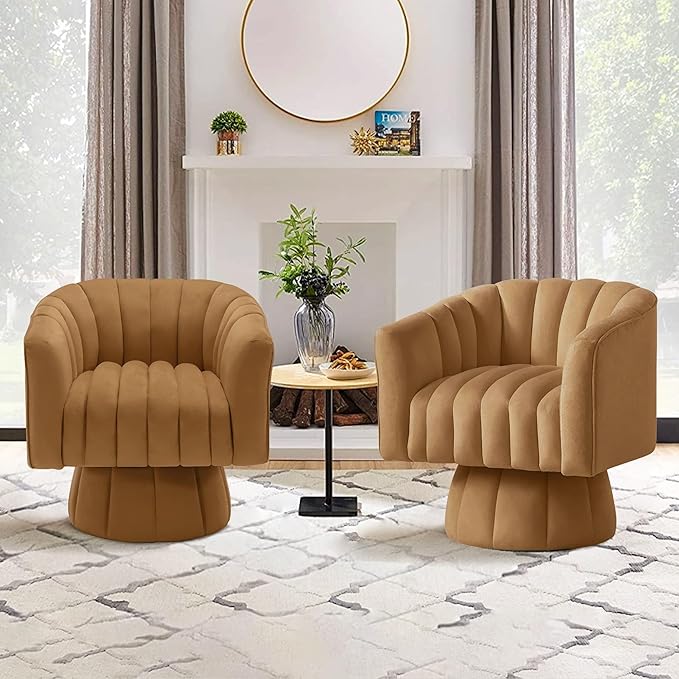 YSICK Swivel Accent Chair360°Swivel Barrel Chairs Mid-Century Chair with Wide Upholstered Modern Velvet Fabric Round Armchair for Living Room Lounge Bedroom
