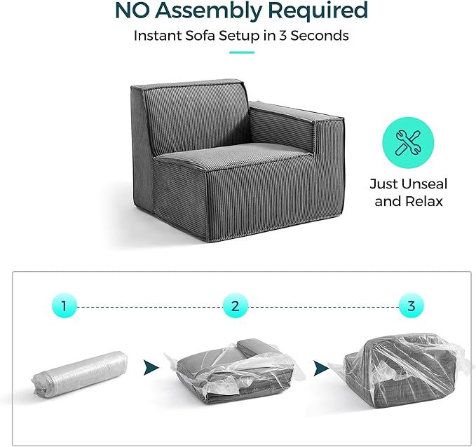 LINSY HOME Modular Sectional Sofa 134 Boneless Couch L Shaped 4-Seat Sofa with Movable Ottoman Corduroy Sectional Cloud Couches for Living Room No Assembly Required Bluish Grey