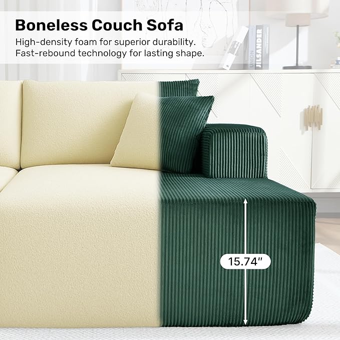 Modular Sectional Sofa146 U-Shaped Boneless Sofa for Living RoomOversized 4-Seater Deep Seat Cloud CouchesCorduroy Upholstered Corner Sofa CouchNo Assembly RequiredGreen