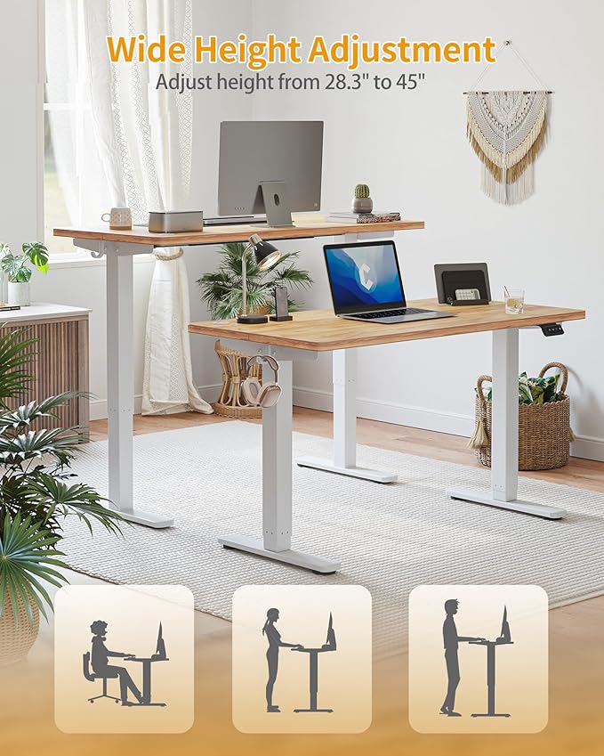 CubiCubi Electric Standing Desk 60 x 24 Inches Height Adjustable Sit Stand Desk Ergonomic Home Office Computer Workstation Light Rustic Brown