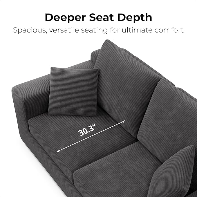 LIKIMIO Loveseat Sofa in a Box 78 Cloud Boneless Couch for Living Room with 30 Comfy Deep Seat Modern Upholstered Corduroy Sofa for Apartment Home Office No Assembly Dark Grey