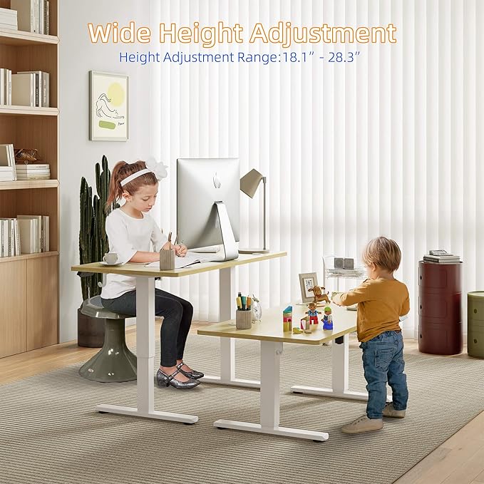 YIHAYO Low Height Adjustable Desk Lifts 18.1-28.3 Inches Electric Standing Desk for Short People 48 x 24 Inches Computer Table with Splice Board for Home Office Natural