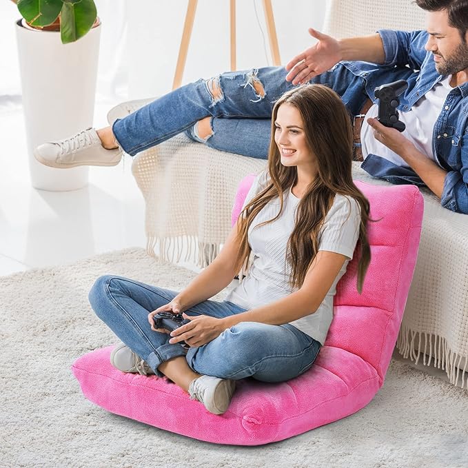 Moccha 14-Position Floor Chair Folding Sofa Chair with Back Support Memory Foam Floor Gaming Chairs for Adults Adjustable Padded Couch Recliner Sleeper Bed for Reading Meditating Pink