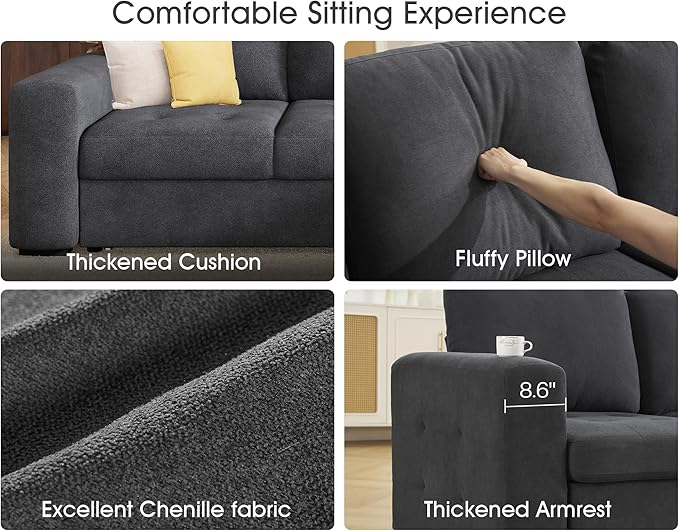 VanAcc 96 Sleeper Sofa Sofa Bed Couch with Storage Chaise Sleeper Couch with Pull Out Bed for Living Room(Grey)