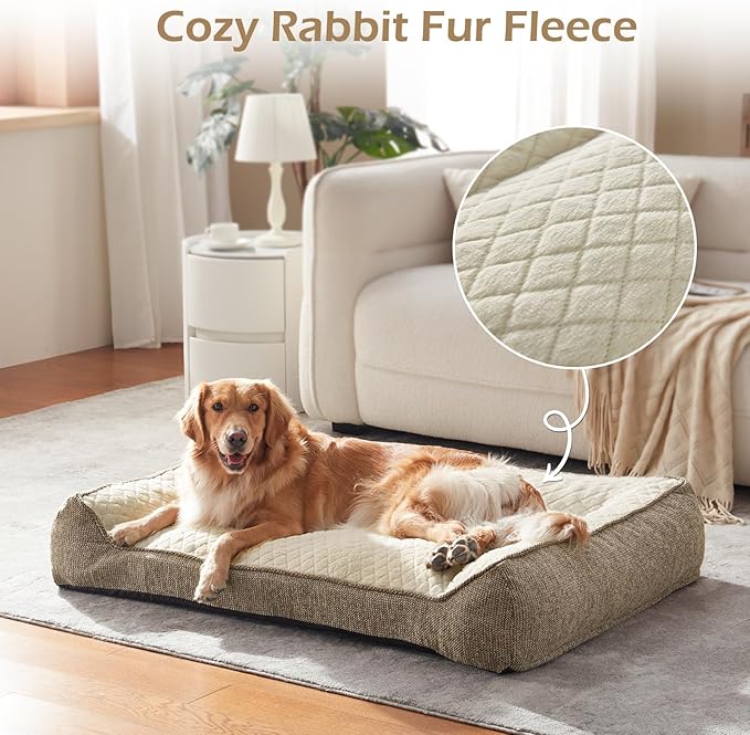 JOEJOY Orthopedic Dog Bed Medium Sized Dogs Extra Thick Supportive Big Dog Couch Bed with Sides Ultra Soft Pet Bed Sofa Beige 35''x25''