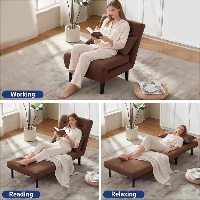 Convertible Chair Bed with 7-in-1 Linen Fabric Couch Bed Ideal for Compact Living Rooms Apartments Guest Rooms or Offices Brown