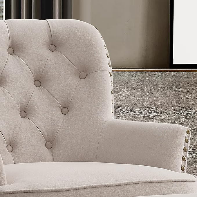 Rosevera Sausalito Living Room Furniture Reading Arm Comfy Small Accent Bedroom Chair and Ottoman Velvet Natural with Ottoman