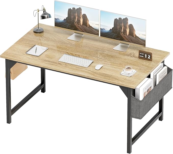 Shahoo Office Computer Desk 40 Inch Student Home Table for Writing Work with Headphone Hook and Storage Bag Light Oak