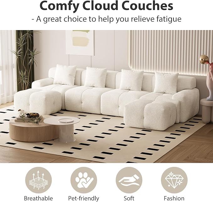 Chifee &amp Vingol 135 U-Shaped Modular Sectional Sofa with 2 Ottoman &amp 4 Pillows Oversized Upholstered 6 Seat Cloud Sectional Couch for Living RoomIvory