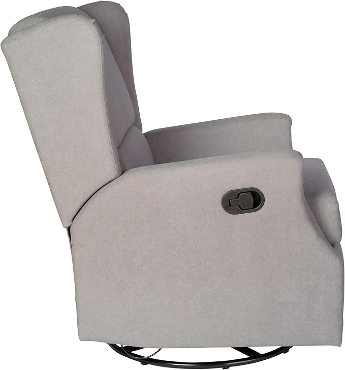 Flash Furniture Omma Swivel Glider Rocking Recliner Manual Wingback Recliner with 360 Degree Swivel for Living Room Bedroom or Nursery Upholstered Light Gray