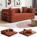 79 Convertible Floor Sofa BedCorduroy Sleeper Sofa with Side Pocket and Fixed-Shape Frame5-in-1 DIY Foldable Couch for Living RoomBedroom(Orange)