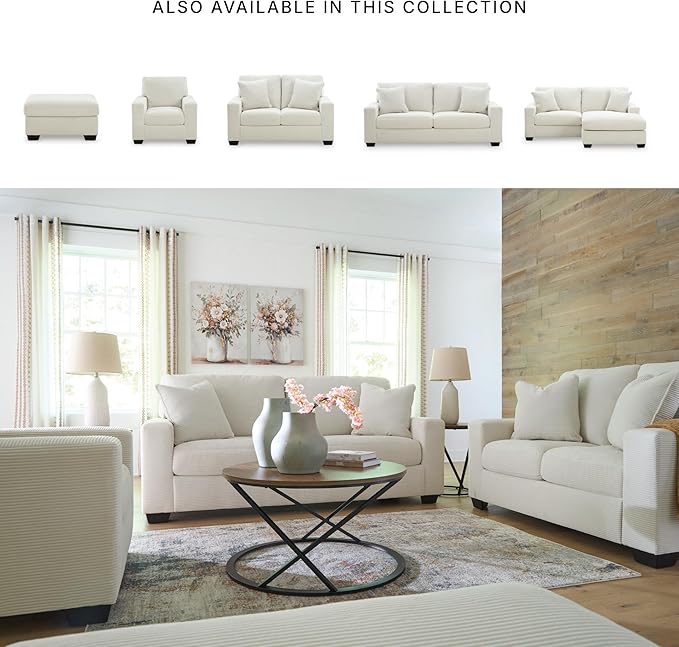 Signature Design by Ashley Ammon Casual Anti Sag Loveseat with Loose Seat Cushion and 2 Accent Pillows White
