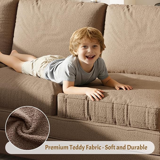 115 L-Shaped Sofa Couch with Pull-Out BedOversize Convertible Sleeper Sofa with Side Pocket &amp USB PortTeddy Upholstered Sectional Couches with Convert Left/Right Facing (Coffee Teddy)