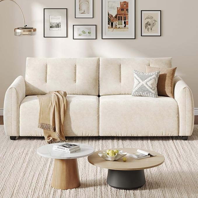 84.5 Inch Loveseat SofaModern Couch and SofaFeather-tip armrest DesignSturdy and Easy InstallationSmall Sofa for Living Room Bedroom Office and ApartmentChenille FabricBeige