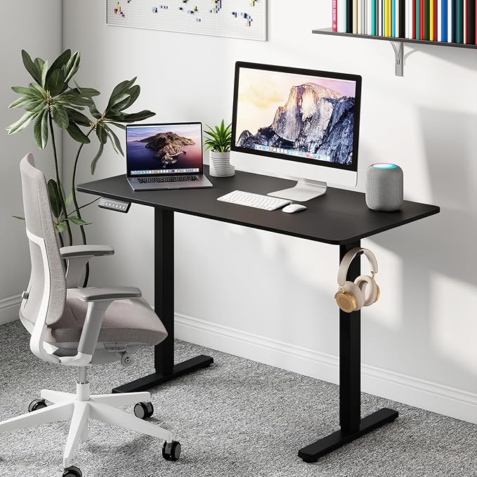 Tangkula 48” x 24” Electric Standing Desk Ergonomic Height Adjustable Sit to Stand Desk with 3 Memory Settings Anti-Collision Protection &amp Hook Computer Workstation for Home Office (Black)